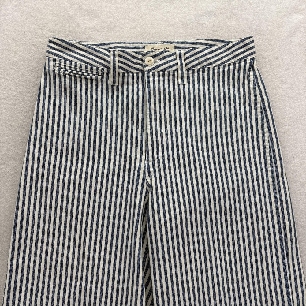 Madewell Emmett Wide-Leg Crop Pants Womens 29 Blue Striped Denim Casual Relaxed - Picture 2 of 11